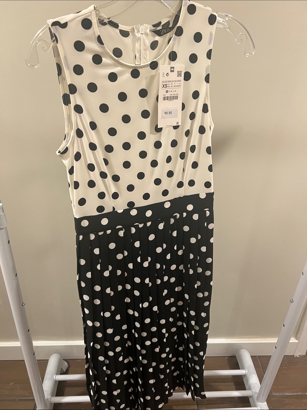 Zara Black and White Polka Dot Sleeveless Midi Dress